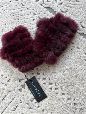 jocelyn Wine Faux Fur Fingerless Mittens